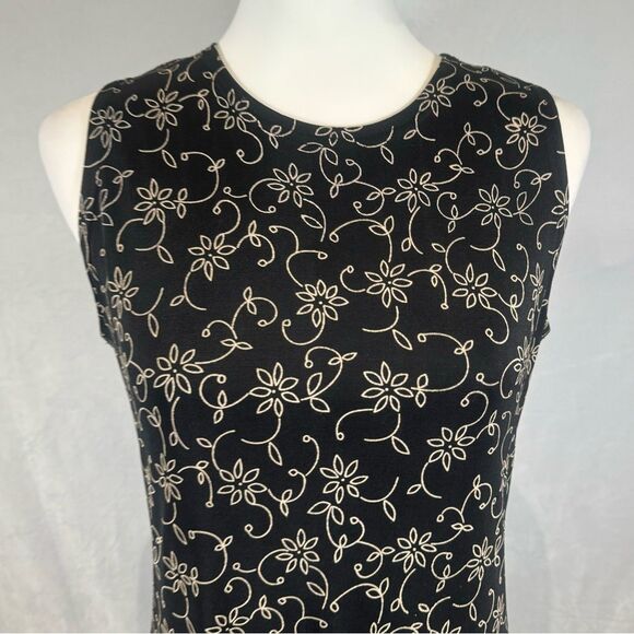 Black and cream floral print shift dress size medium - Picture 2 of 3